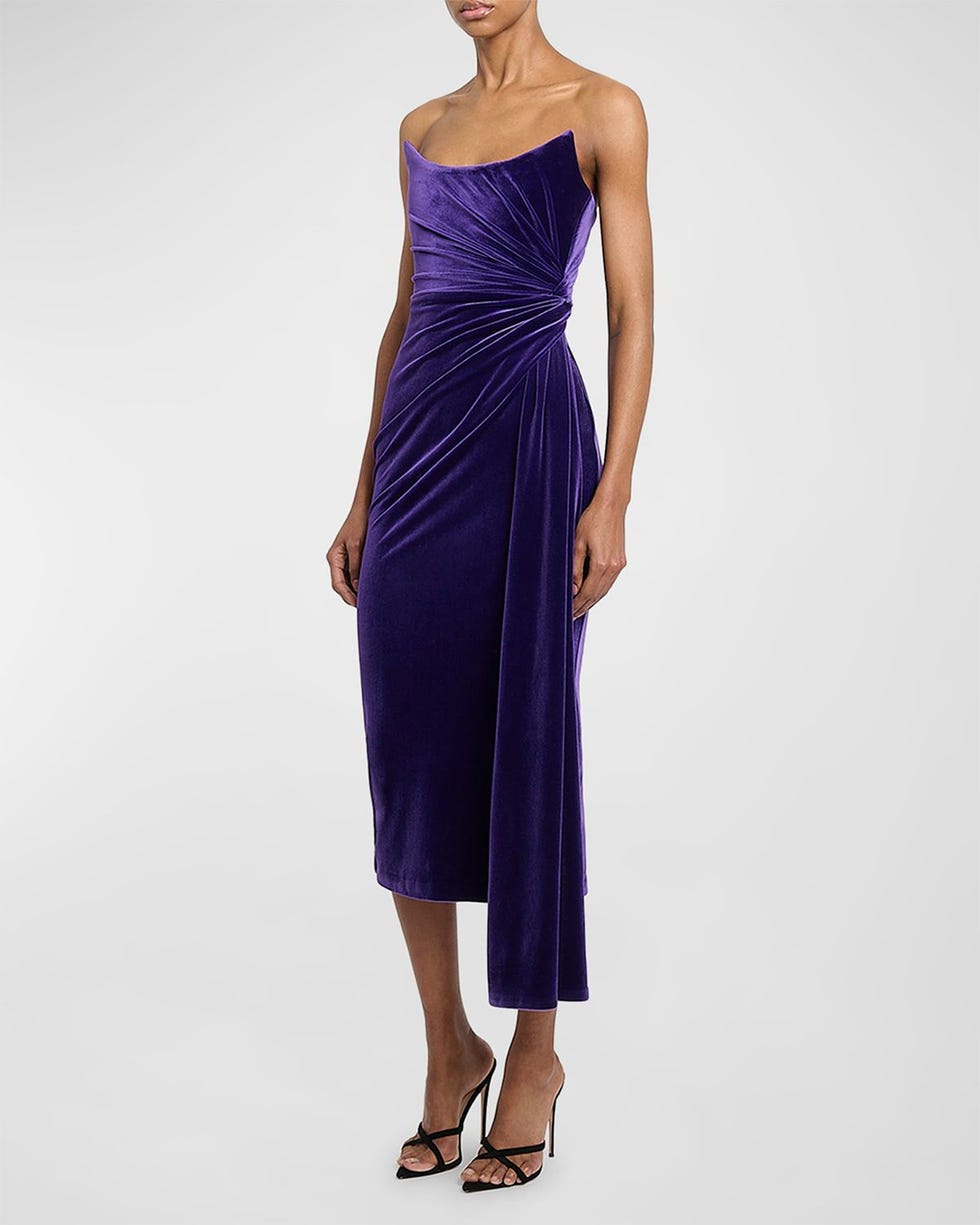 Strapless Twisted Velvet Midi Dress