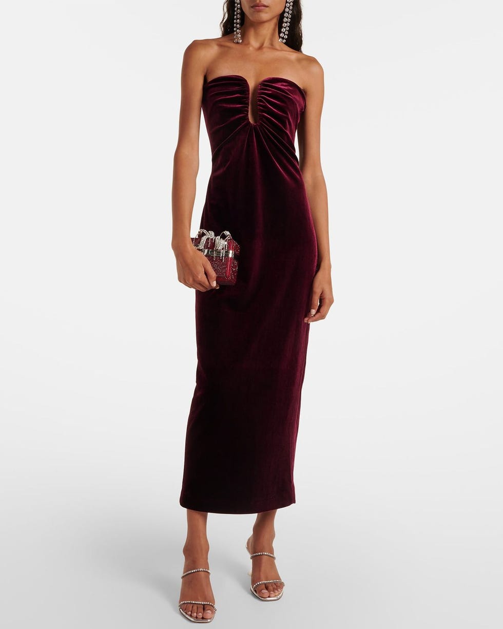 Strapless Velvet Midi Dress