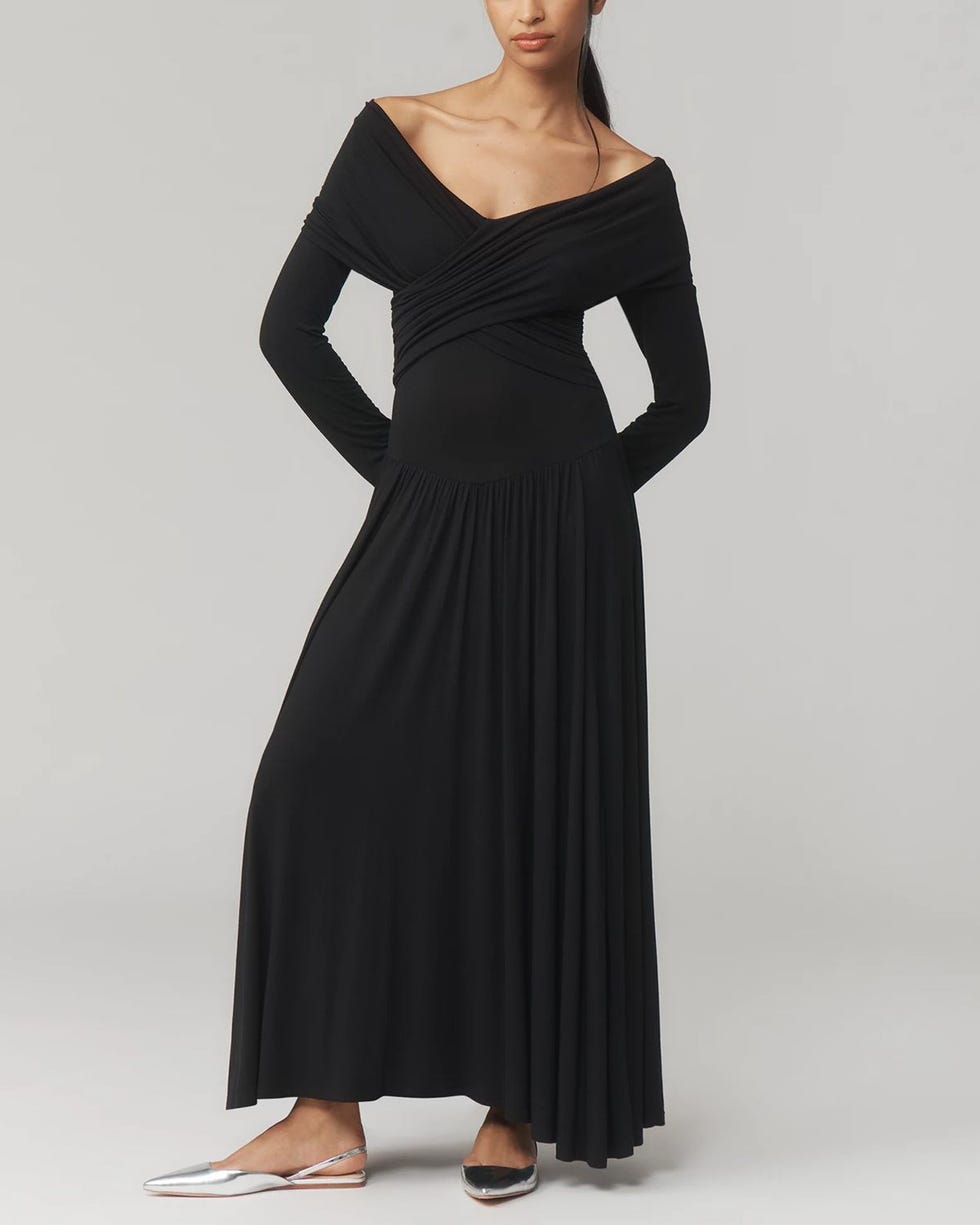 Long-Sleeve Off-The-Shoulder Knit Maxi Dress