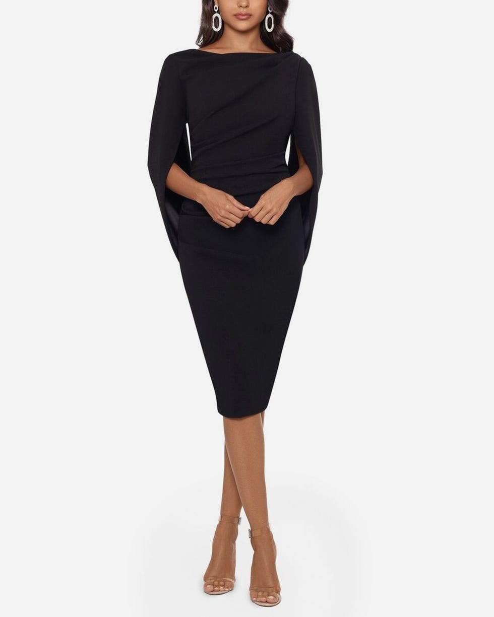 Cape Sleeve Crepe Sheath Dress