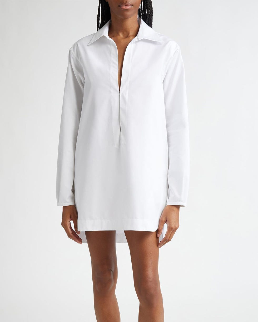 Long Sleeve Cotton Poplin Tunic Mini Dress