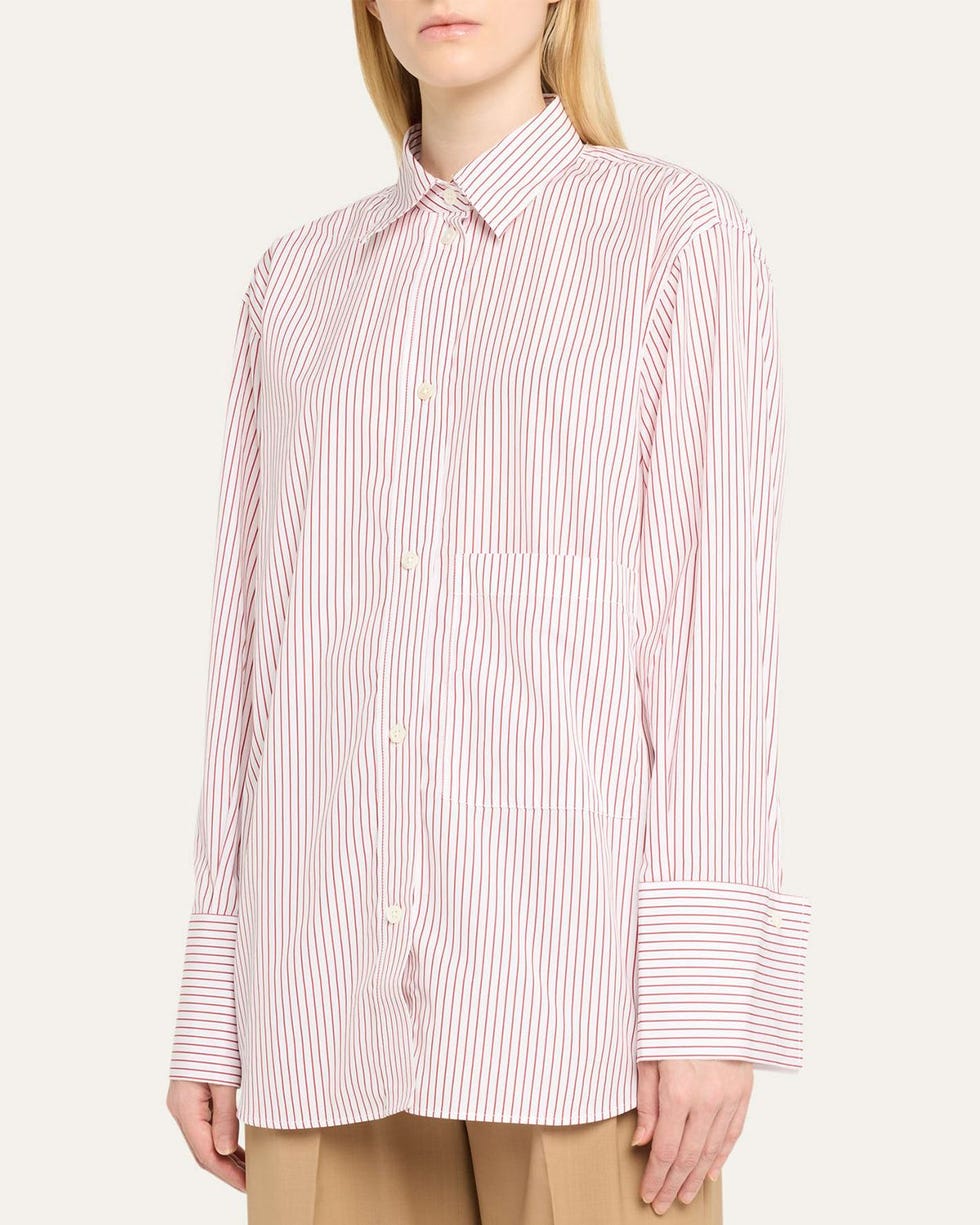 Stripe Button-Front Shirt with Wide Cuffs