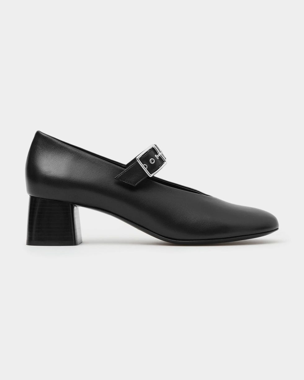 Block Heel Leather Mary Jane Pumps