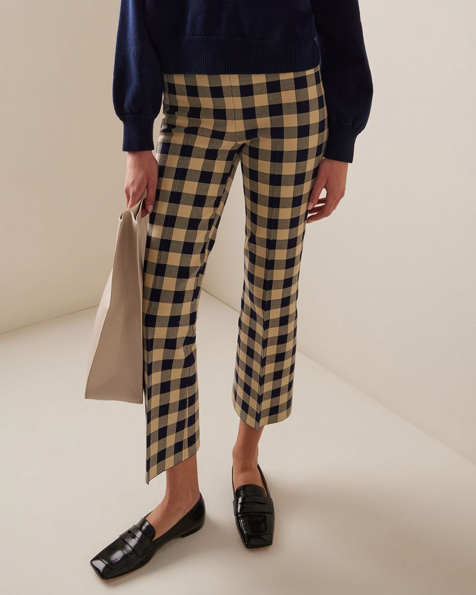 Kick Gingham Stretch-Cotton Knit Cropped Flared Pants