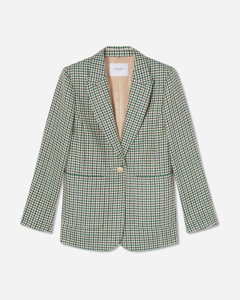 Daphne Houndstooth One-Button Wool Blazer 