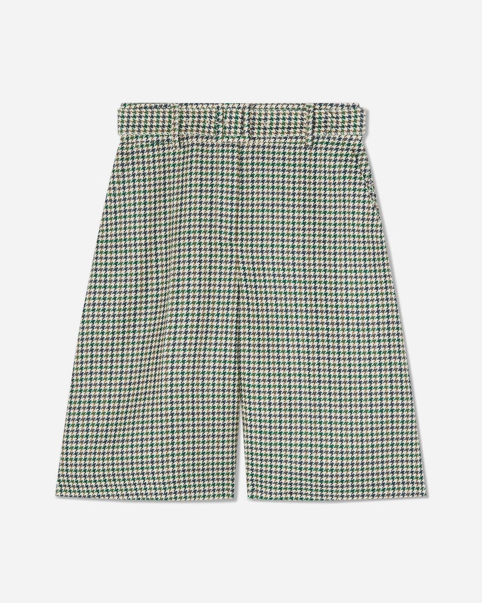 Daphne Belted Houndstooth Wool Bermuda Shorts