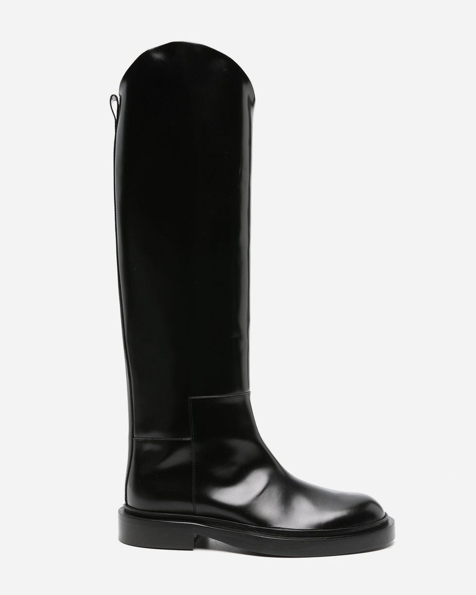 Asymmetric Leather Riding Boots 