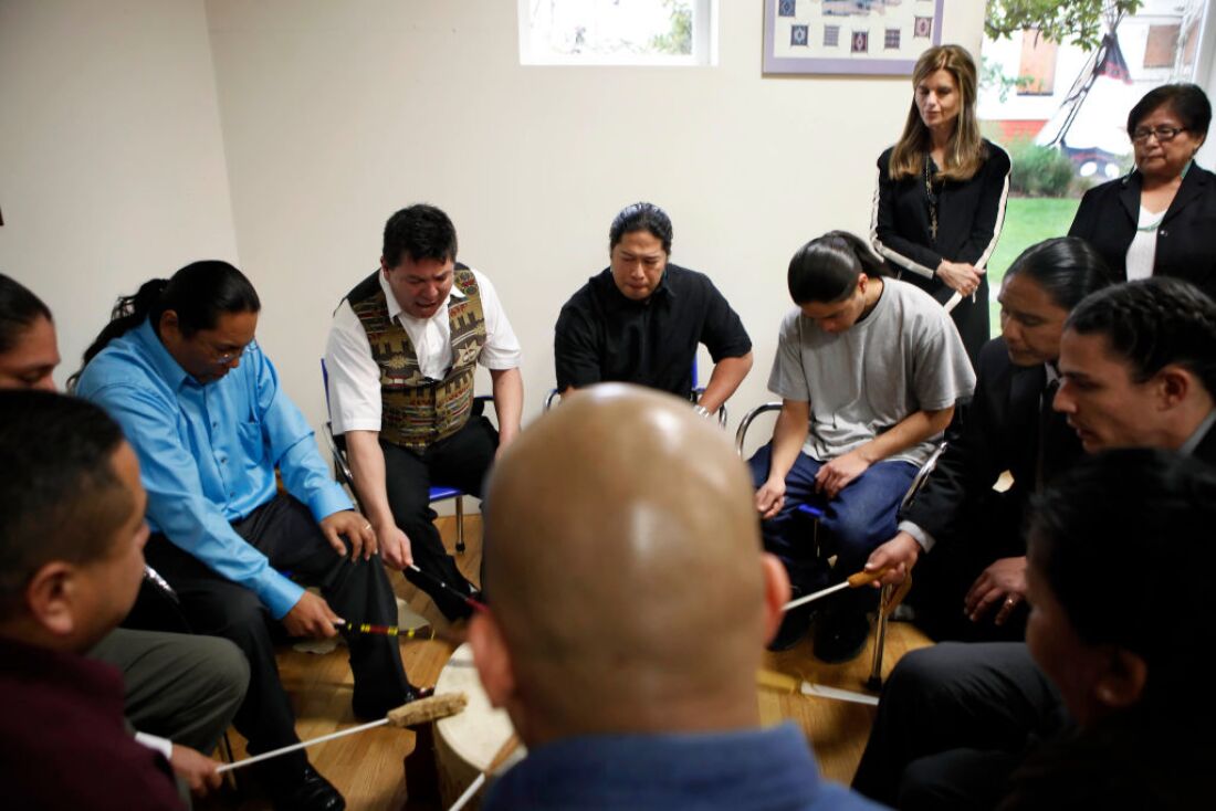 A drumming circle at the Friendship House in San Francisco, Calif in 2010. Friendship House is a Native-led recovery treatment program that provides culturally relevant care. 