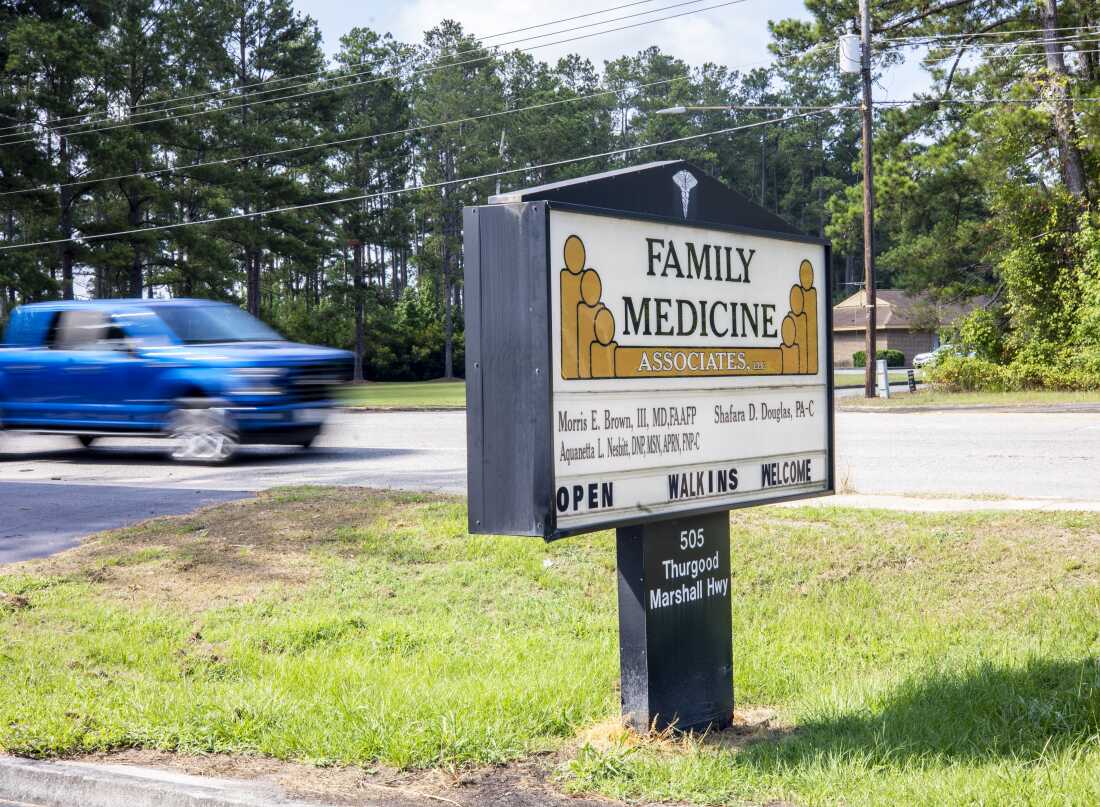 A truck drives by the medical office of Morris Brown, a primary care physician, on June 26, 2024, in Kingstree, South Carolina. 