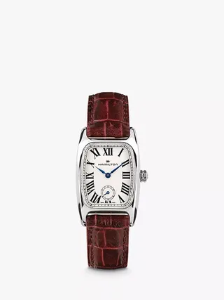 Hamilton H13321811 Women's American Classic Boulton Small Second Leather Strap Watch, Dark Red/white