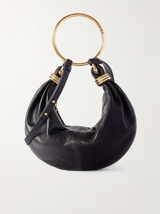 Bracelet Embellished Glossed Textured-Leather Shoulder Bag