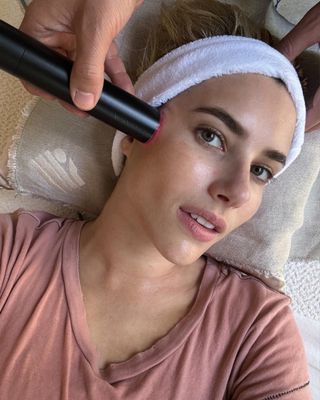 Emma Roberts getting a facial from The Beauty Sandwich