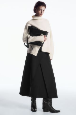 Tailored Wool Midi Wrap Skirt