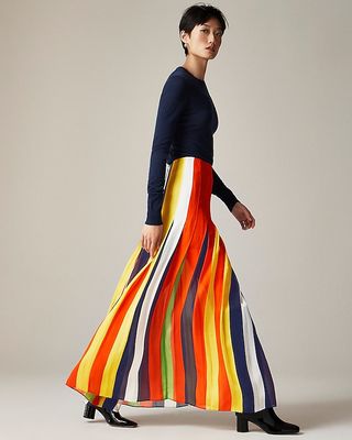 Christopher John Rogers X J.crew Pleated Maxi Skirt in Multistripe Chiffon