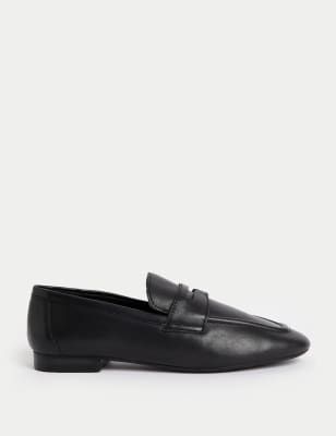 Wide Fit Leather Slip on Flat Loafers