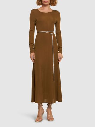 Viscose Knit Dress W/ Embellished Belt - Alexandre Vauthier - Women - Brown - 34 Fr