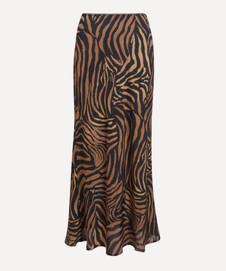 Ardith Silk Crepe De Chine Tiger Patchwork Midi Skirt